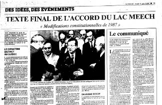 Article sur le texte final de l'accord du lac Meech.