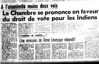 Article sur l'obtention du droit de vote pour les autochtones au fédéral.