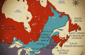 Carte du territoire à la suite de l'Acte d'Union de 1840. 