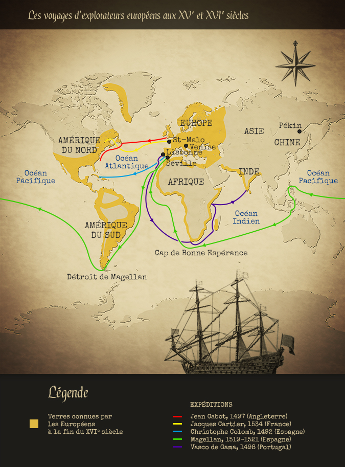 Carte du monde représentant les principaux voyages