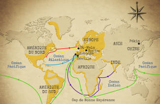 Carte du monde représentant les principaux voyages