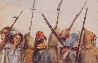 Aquarelle Patriotes à Beauharnois en novembre 1838.