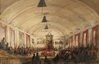 Toile montrant l’Assemblée législative dans l’édifice Sainte-Anne.