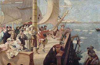 La toile L’arrivée de Champlain à Québec.