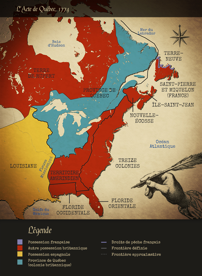 Carte de la Province de Québec à la suite de l'Acte de Québec de 1774.