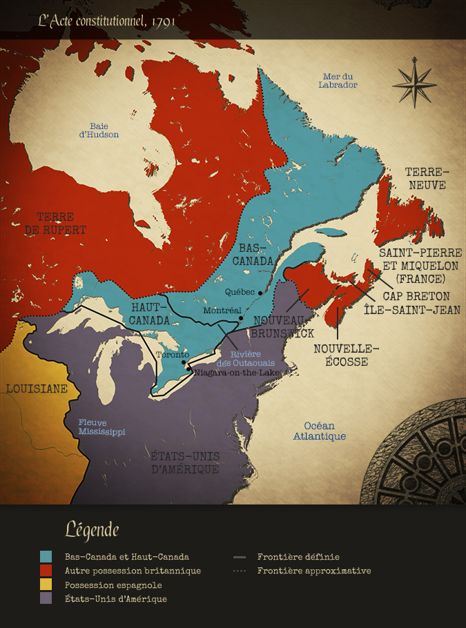 Carte du territoire à la suite de l'Acte constitutionnel de 1791.