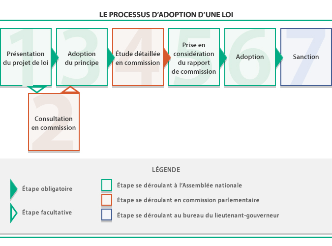 Schéma représentant les étapes du processus d'adoption d'une loi.