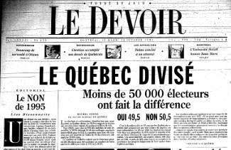 Une du journal Le Devoir.